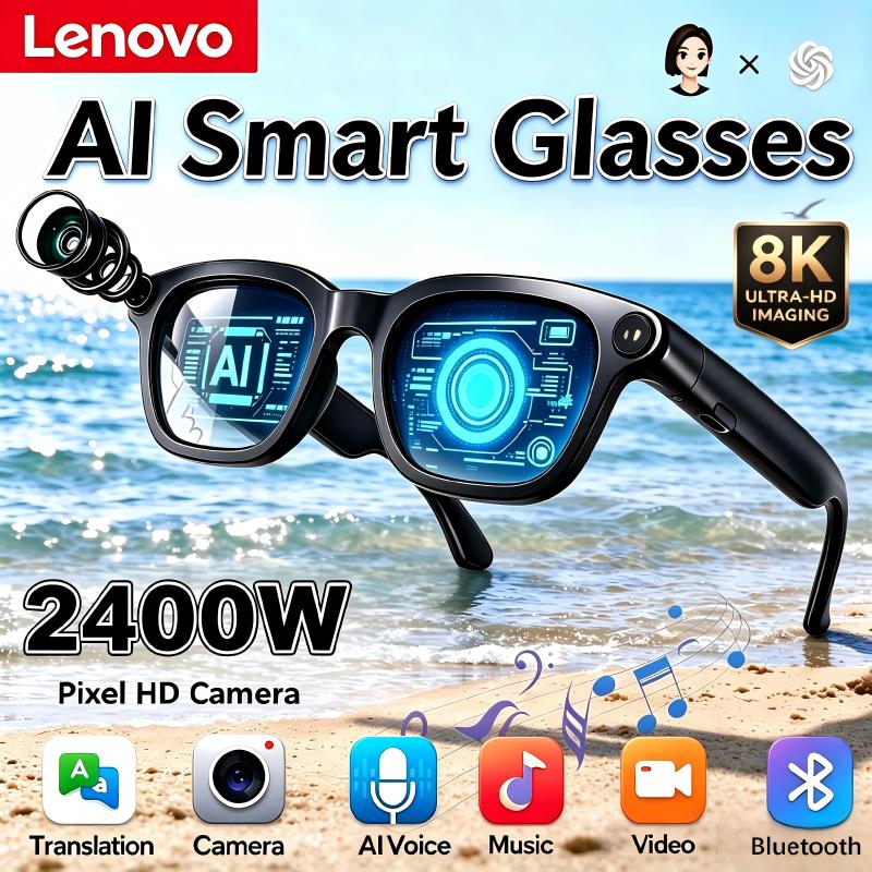 Smart Glasses Lens - Lenovo 8K HD スマートAIグラス。AI翻訳機能、ハンズフリー通話、AIチャット記録、音楽再生機能を搭載。大人向けスマートサングラス。2027年モデル。