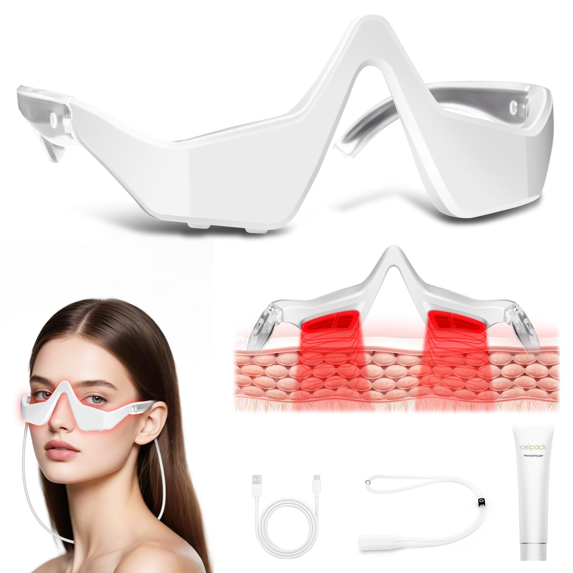 EMS赤色光アイマッサージャーグラス 電気マイクロカレント  - Light Therapy Glasses のレビューと価格